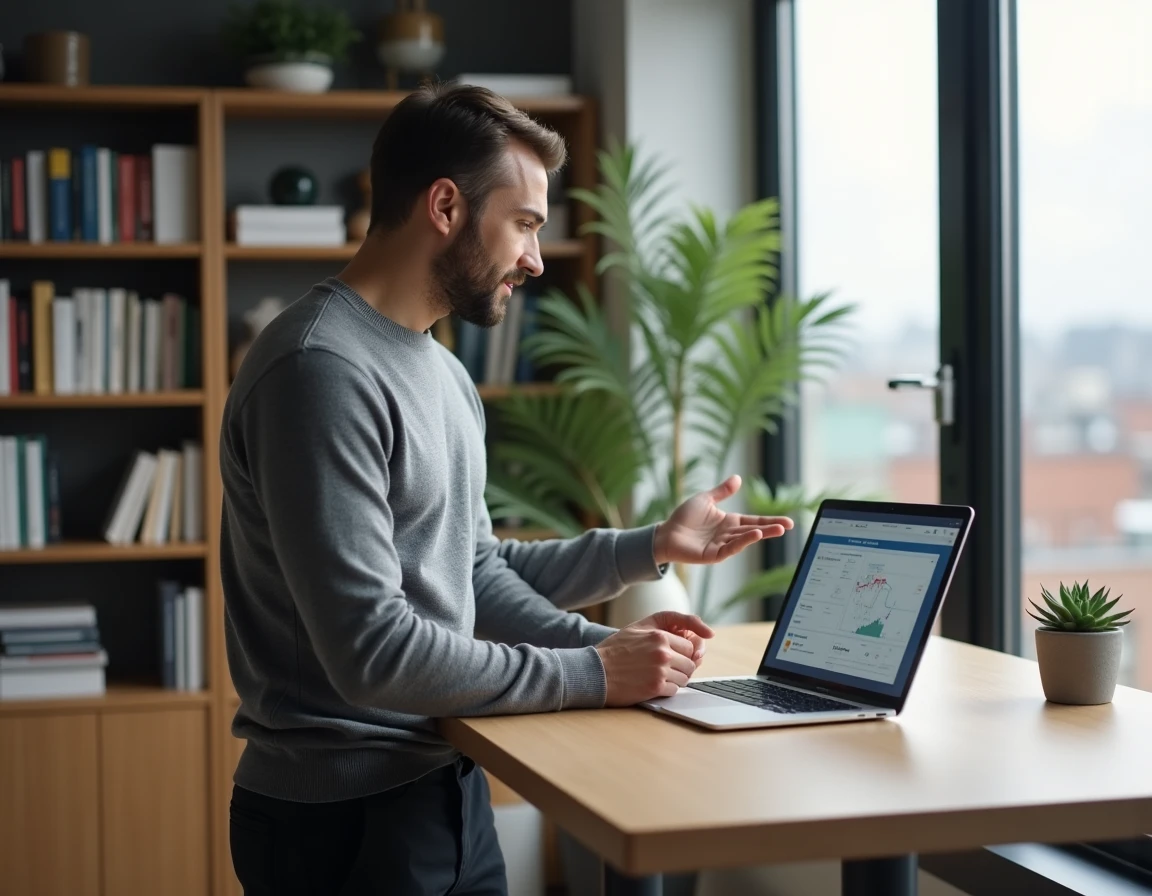 Entrepreneur masculin utilisant une tablette pour accéder à des services en ligne innovants depuis son bureau à domicile
