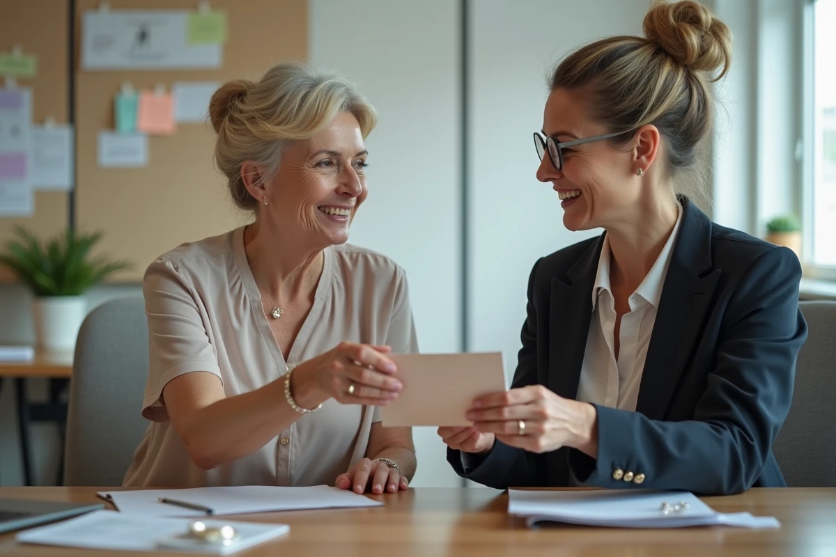 Femme remettant une enveloppe à un organisateur de mariage