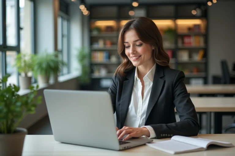 Femme confiante mettant à jour son CV au bureau