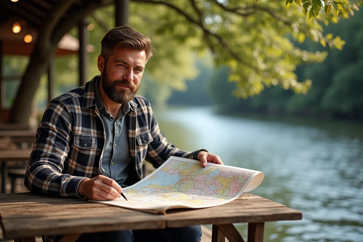 Homme lisant une carte près d