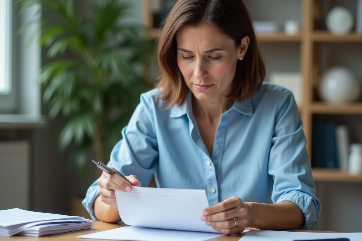 Femme peignant un document laminé avec précision